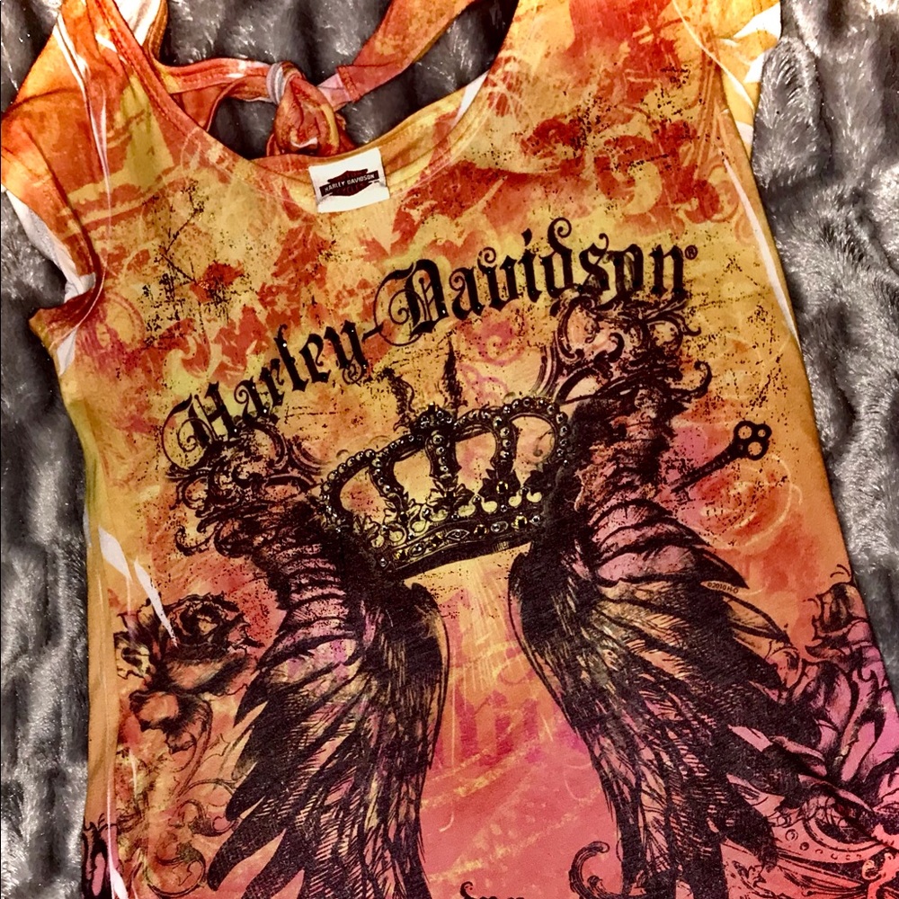 HARLEY DAVIDSON top, ties in back.